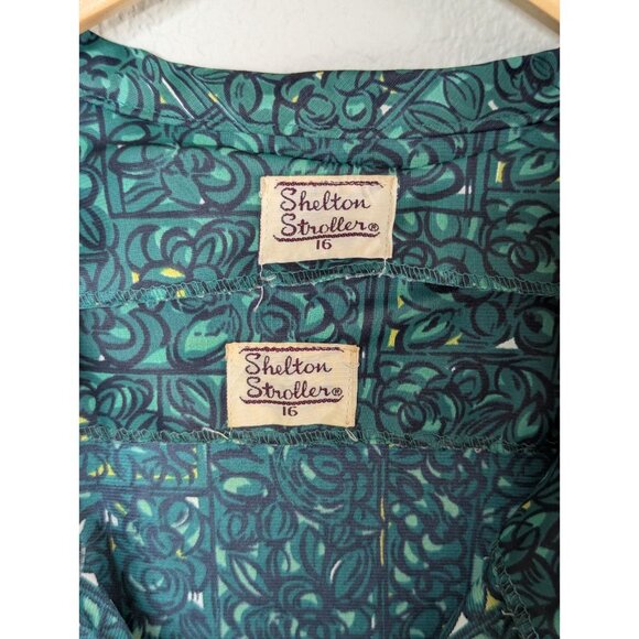 Vintage 60s Soft Nylon Shelton Stroller Green Retro Floral 2 Piece Dress Set A1 - Picture 6 of 16